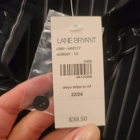 Lane Bryant Striped Ruffle-front Button-up Top - Picture 3 of 8